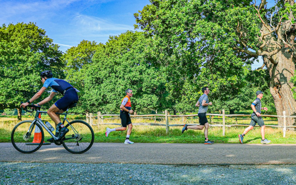 Runners and cyclists taking part in the London Duathlon