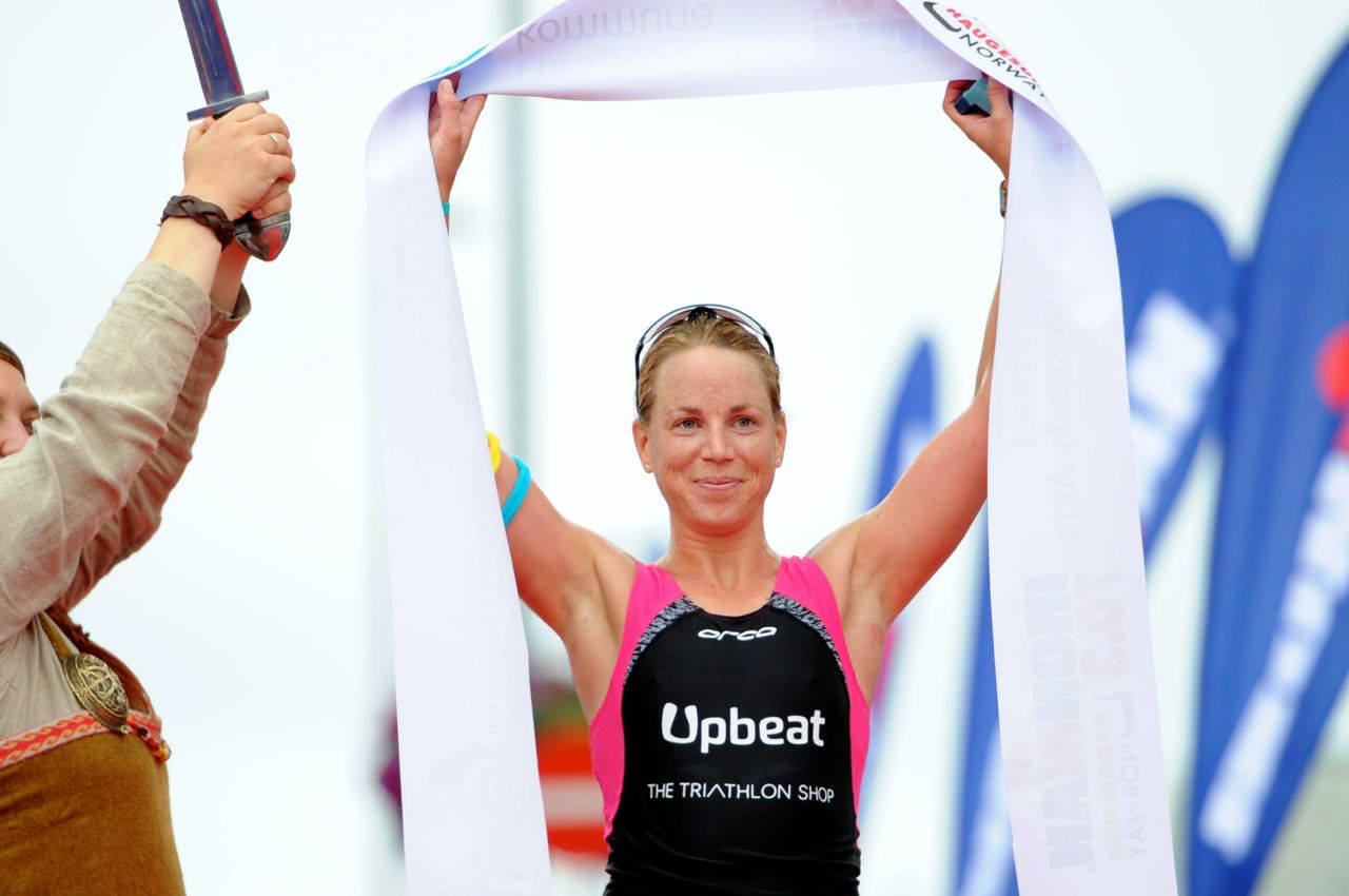 Susie Hignett after winning an Ironman 70.3 race