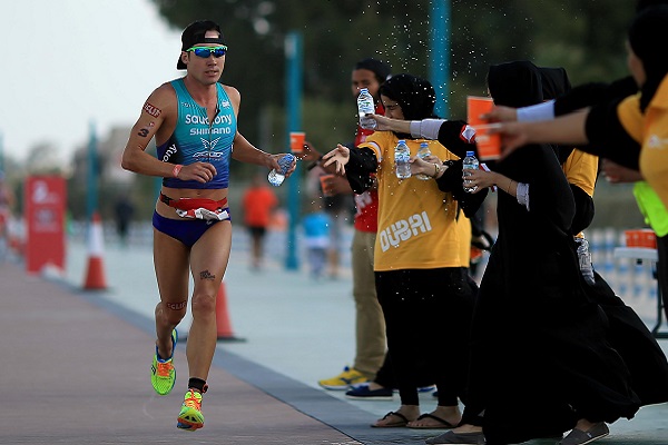 Podium change at Challenge Dubai after first three cut the bike course