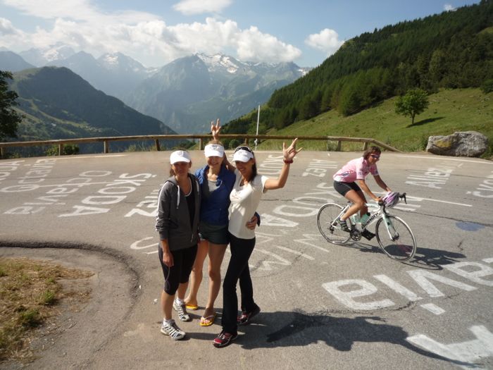 The girls climb up the mountain