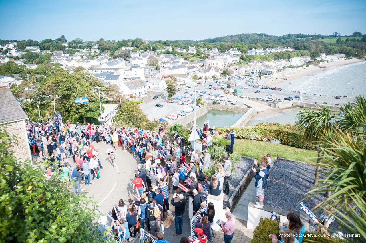 Triathletes cycling outside Saundersfoot