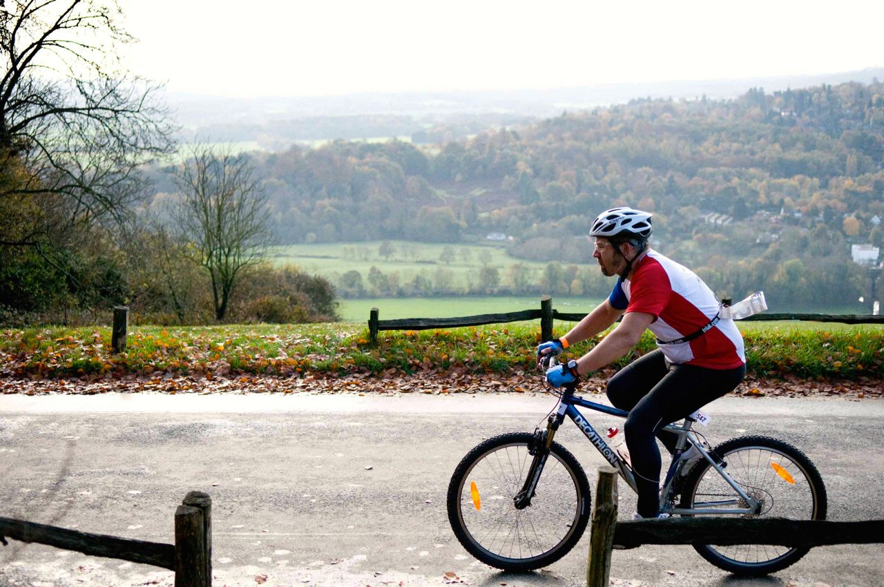 Athlete on the bike leg of the BallBuster