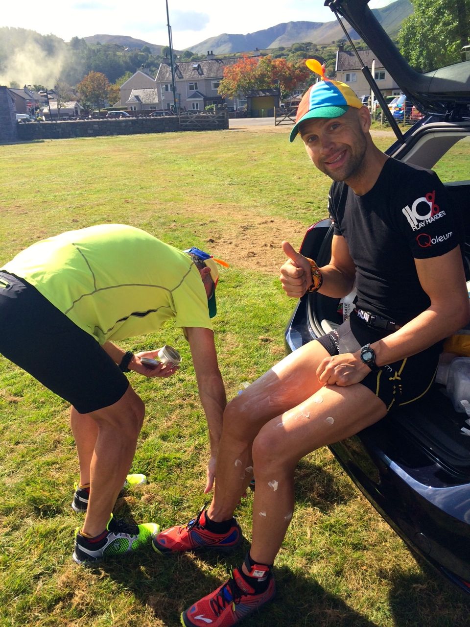 Luke Tyburski gets a rub-down during the Double Brutal Extreme Triathlon