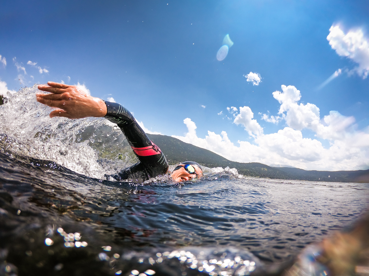 Female swimmer in open water