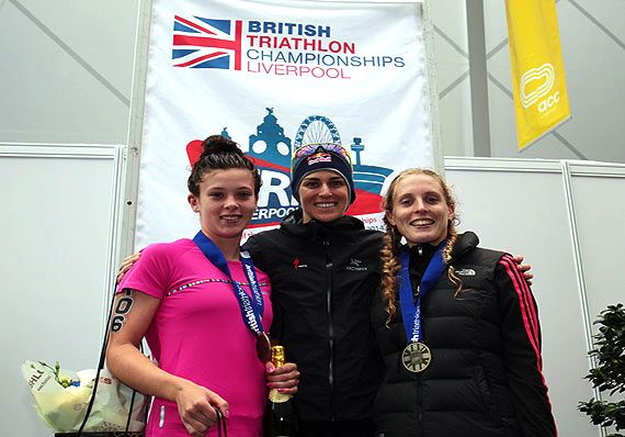 Elite women's podium at Tri Liverpool 2014