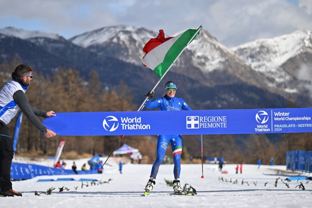 Italy's Sandra Mairhofer wins the 2024 World Triathlon Winter Championships in Pragelato-Sestriere, Italy