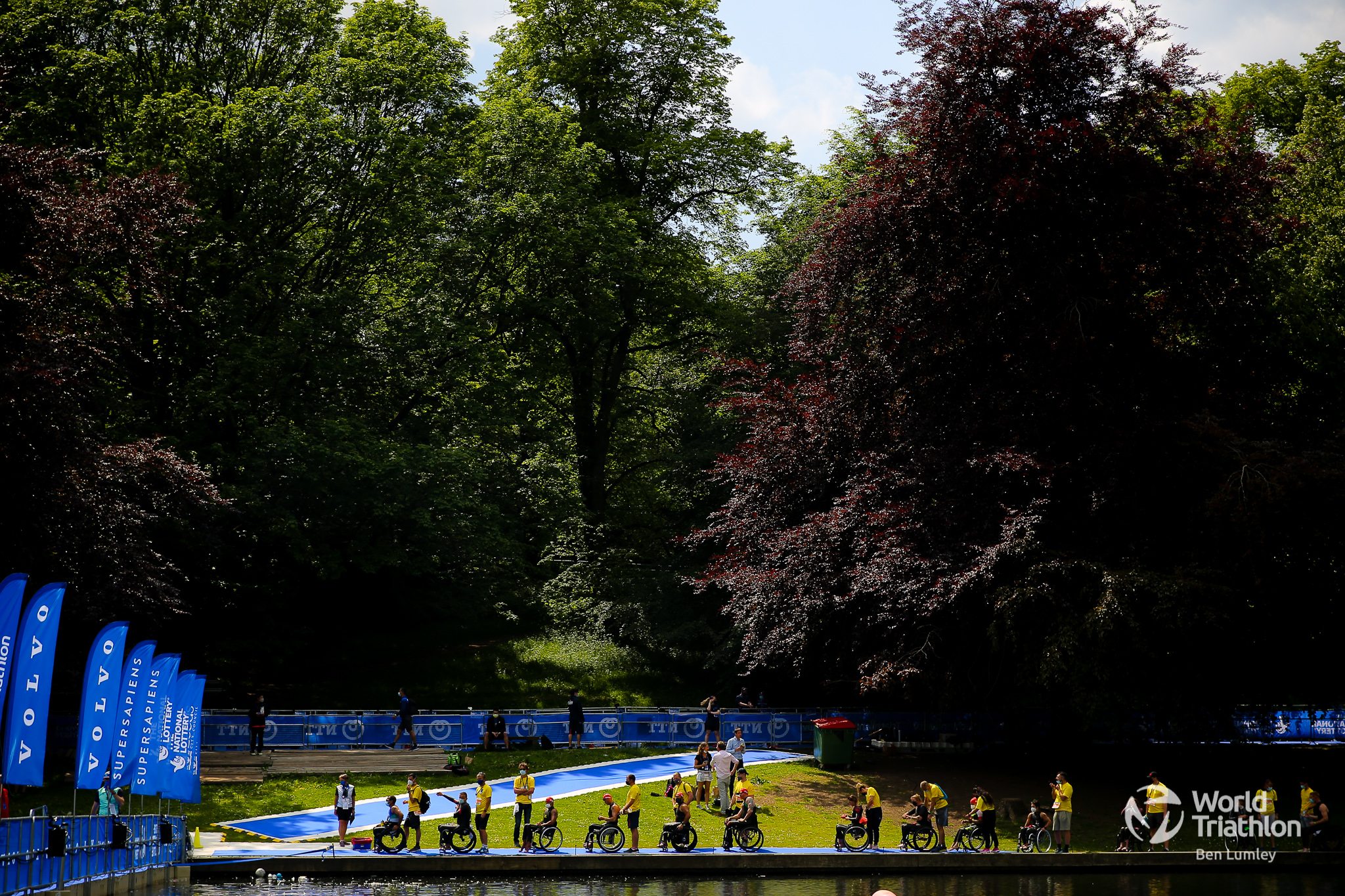 Paratriathletes prepare for the start at Leeds paratriathlon