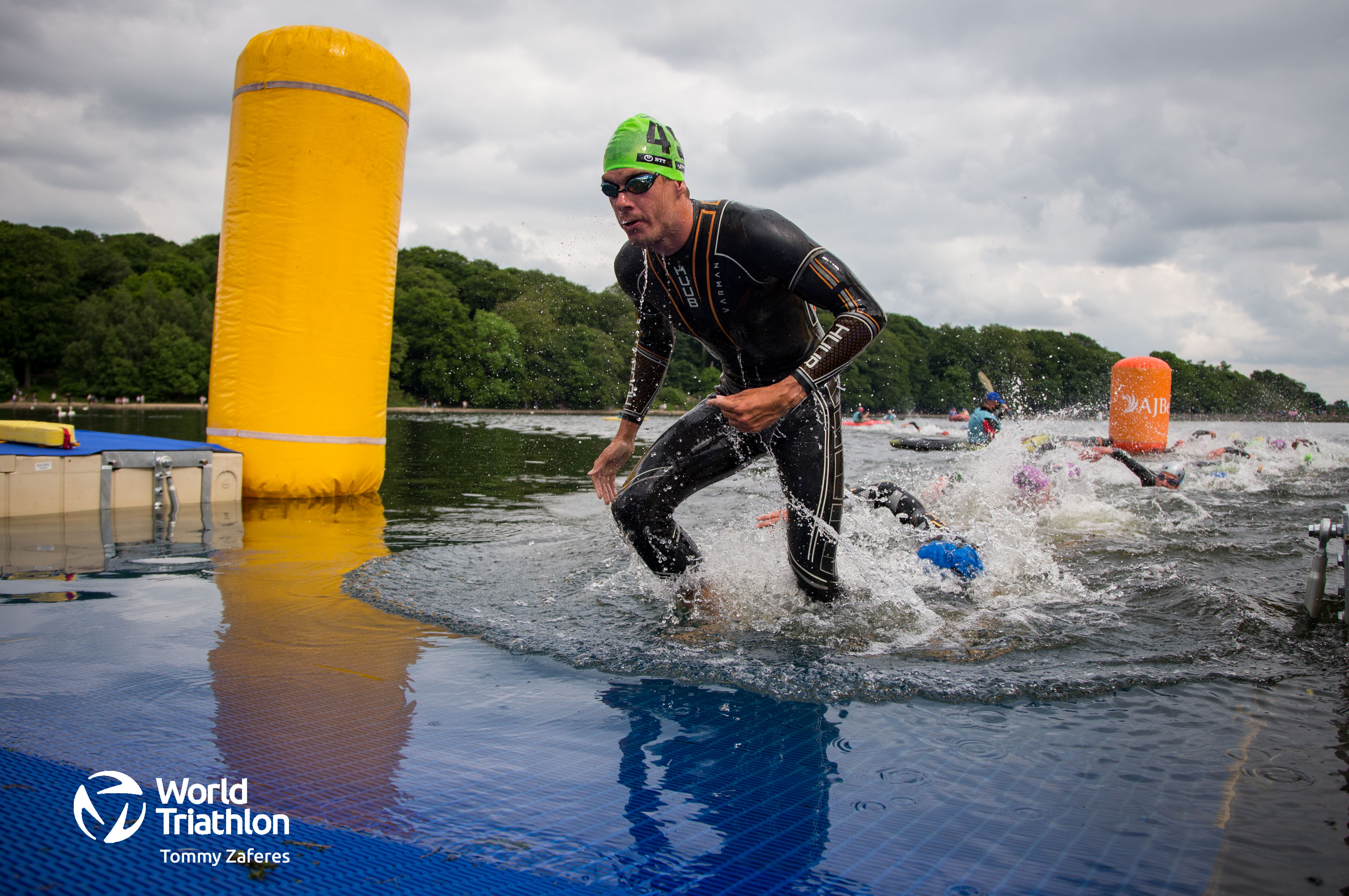 Richard Varga exits water at Leeds triathlon