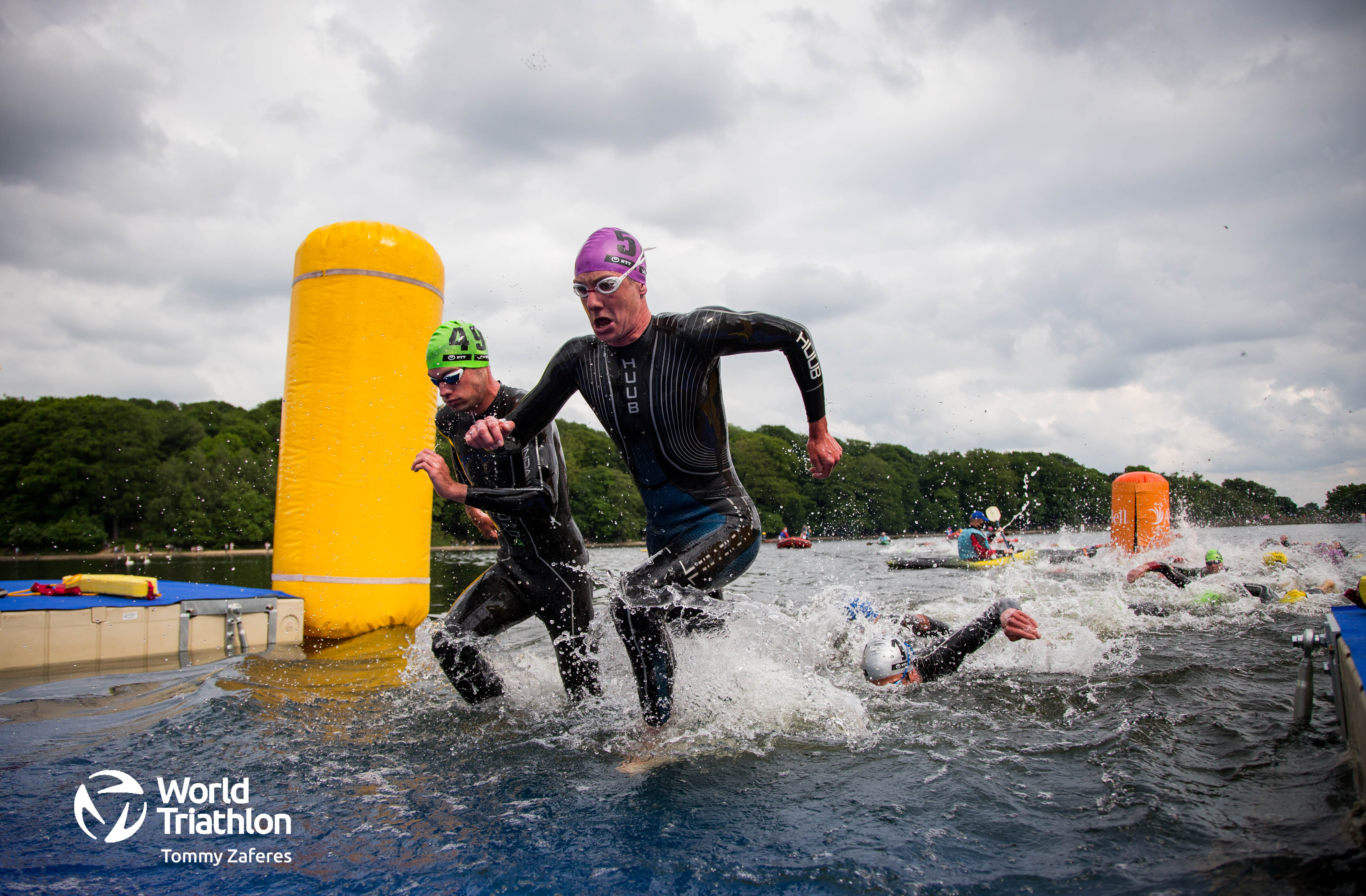 Ali Brownlee exits water at Leeds triathlon