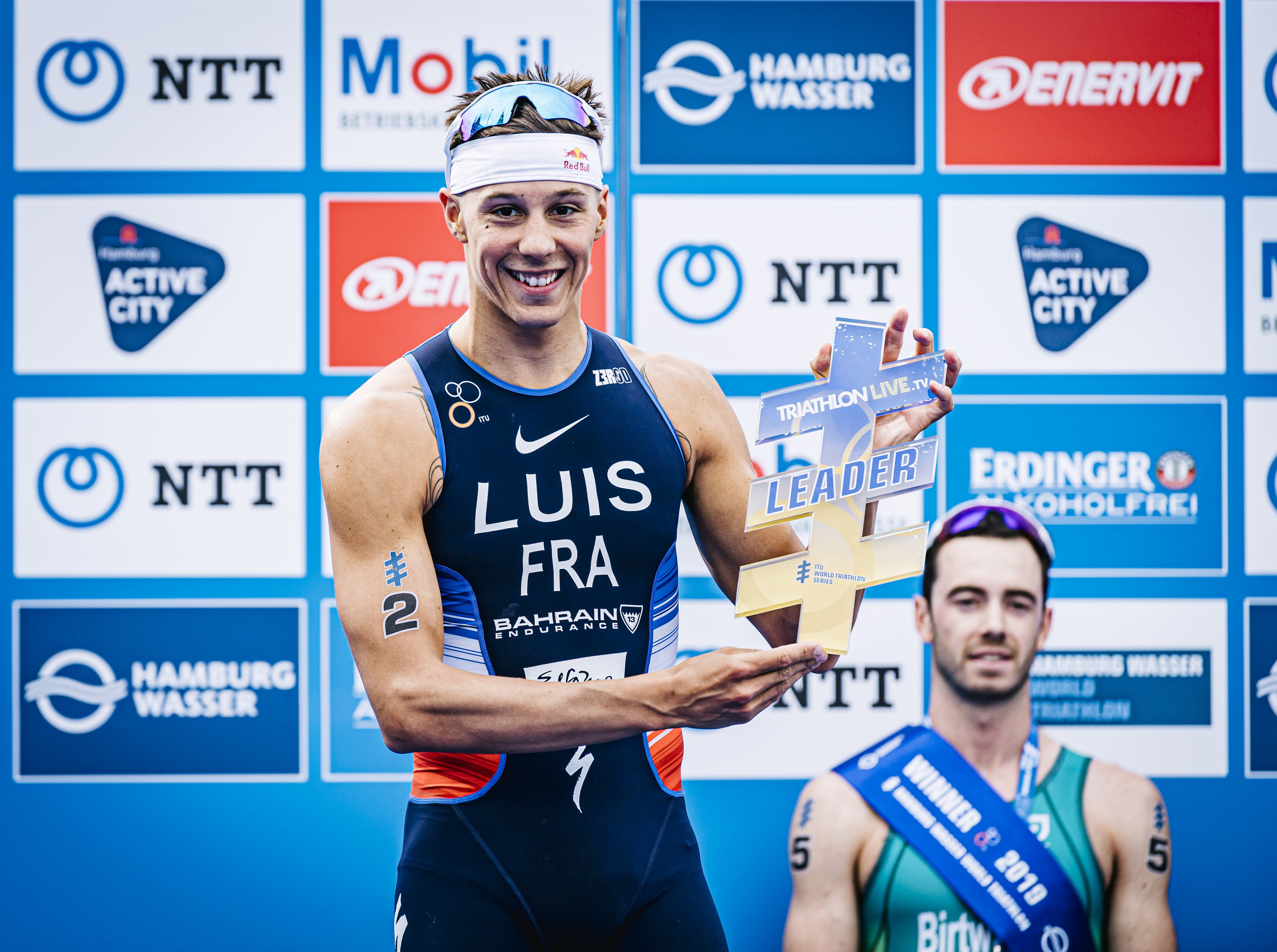 HAMBURG, GERMANY - JULY 06: (EDITORS NOTE: Image has been digitally enhanced) World Triathlon overall leader Vincent Luis of France is seen during the ITU World Triathlon Elite women sprint race on July 06, 2019 in Hamburg, Germany. (Photo by Alexander Scheuber/Getty Images for IRONMAN)