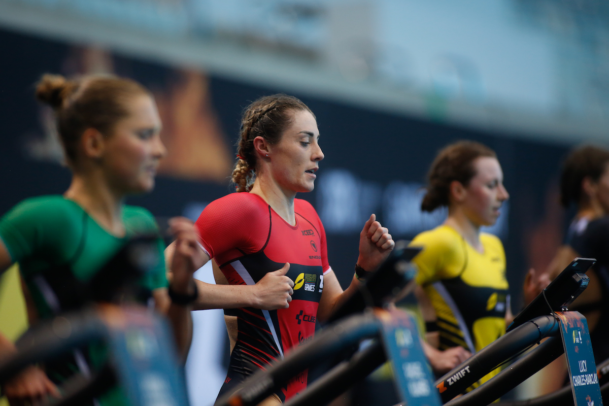 Lucy Charles-Barclay during the Women's race in the SLT Arena Games powered by Zwift, Queen Elizabeth Olympic Park, 27 March 2021. (Photo by Tom Shaw/SLT)
