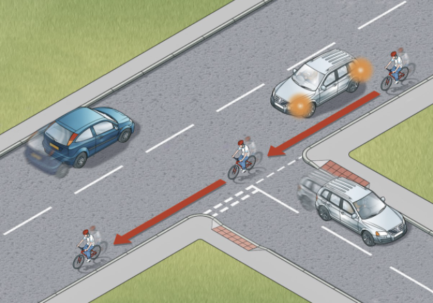 Drivers should wait for a cyclist to cross a junction before turning, and give ample space (credit: gov.uk)