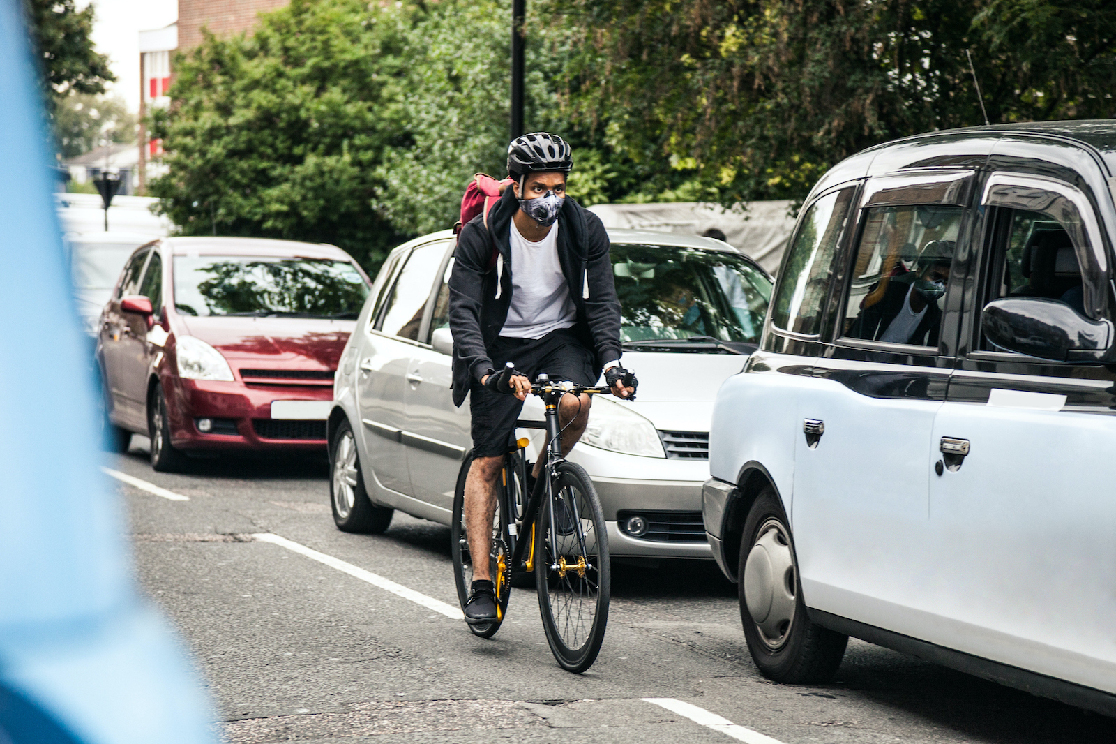 Cyclist overtaking traffic