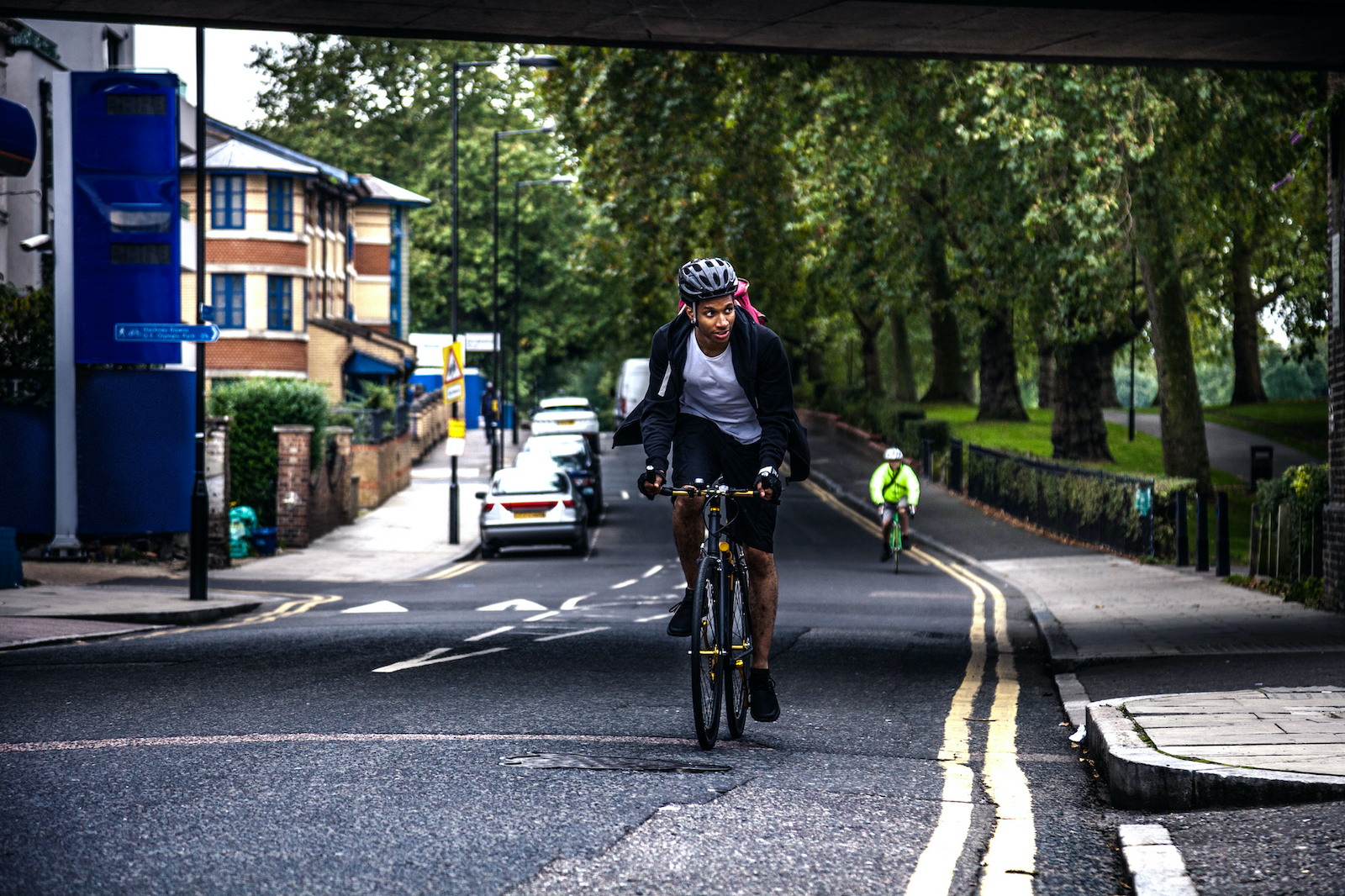 Cyclist commuting in London