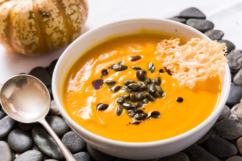 Pumpkin soup with parmesan crisps