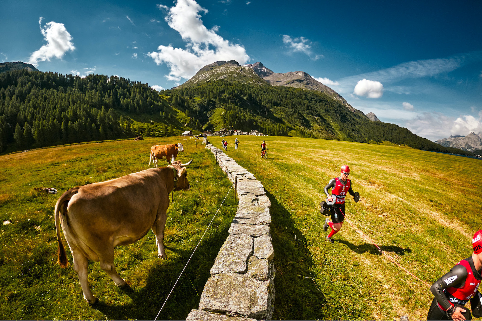 Competitors take part in the Otillo swimrun in Endagin, Switzerland