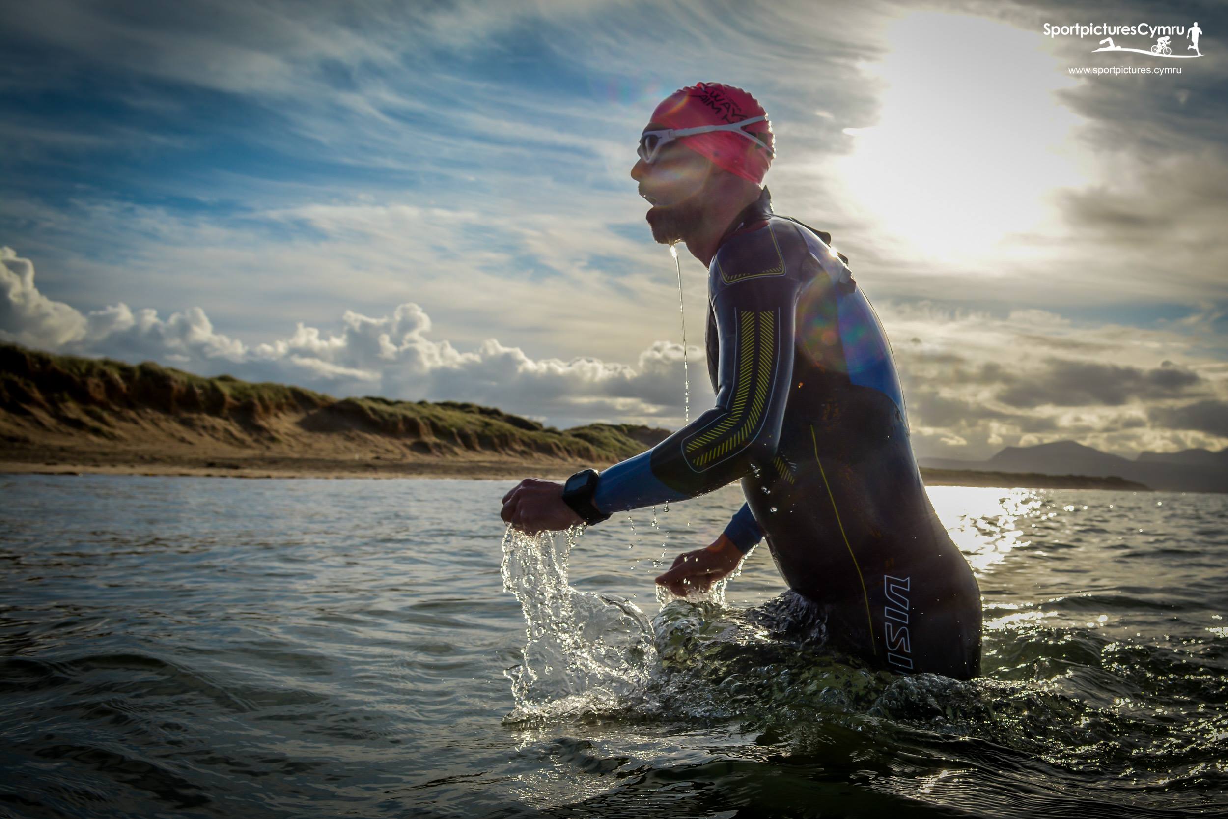 A triathlete takes part of the swim during the Sandman Triathlon in Snowdonia