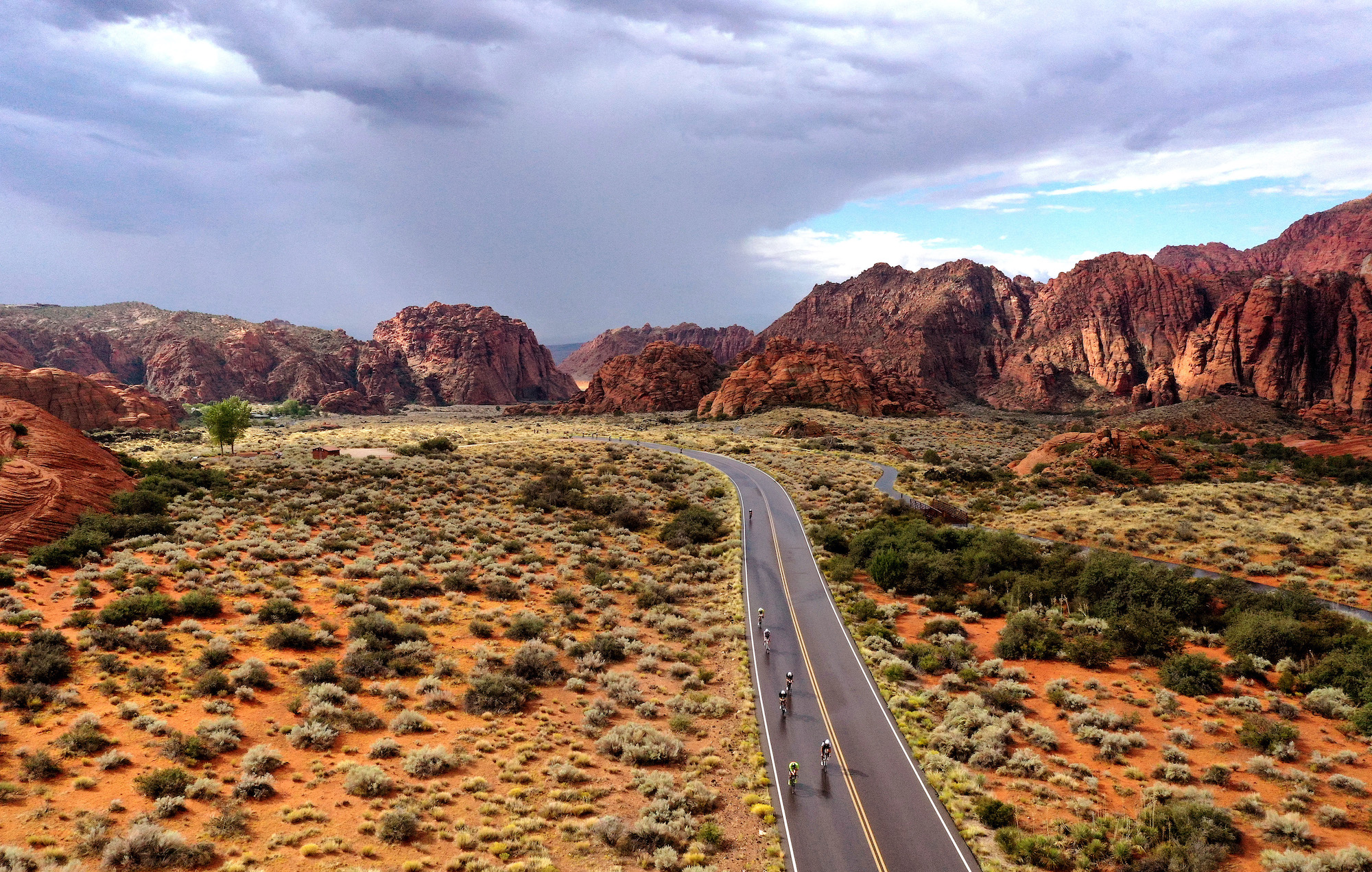 Triathletes complete the cycling leg of the Ironman 70.3 St George triathlon