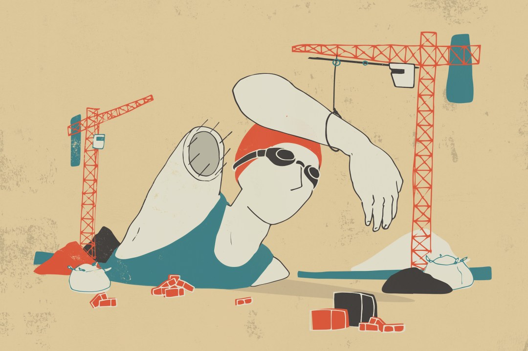 Illustration of a swimmer on a construction site