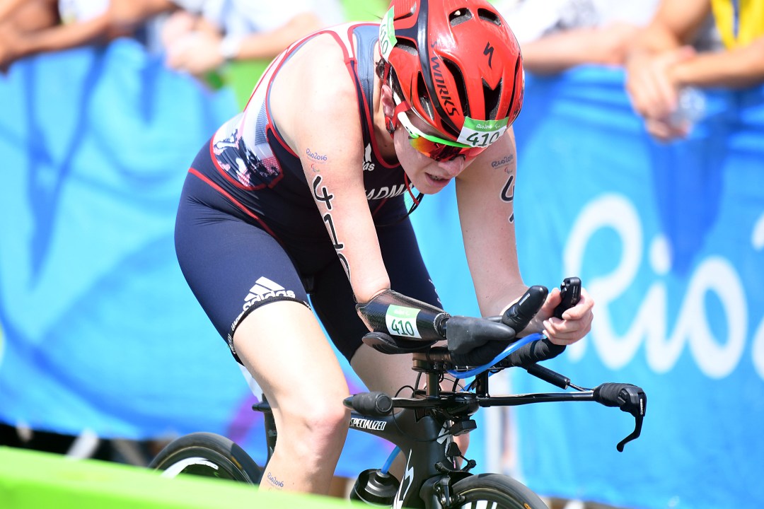 Lauren Steadman on a bike at the Tokyo 2020 Olympic Games