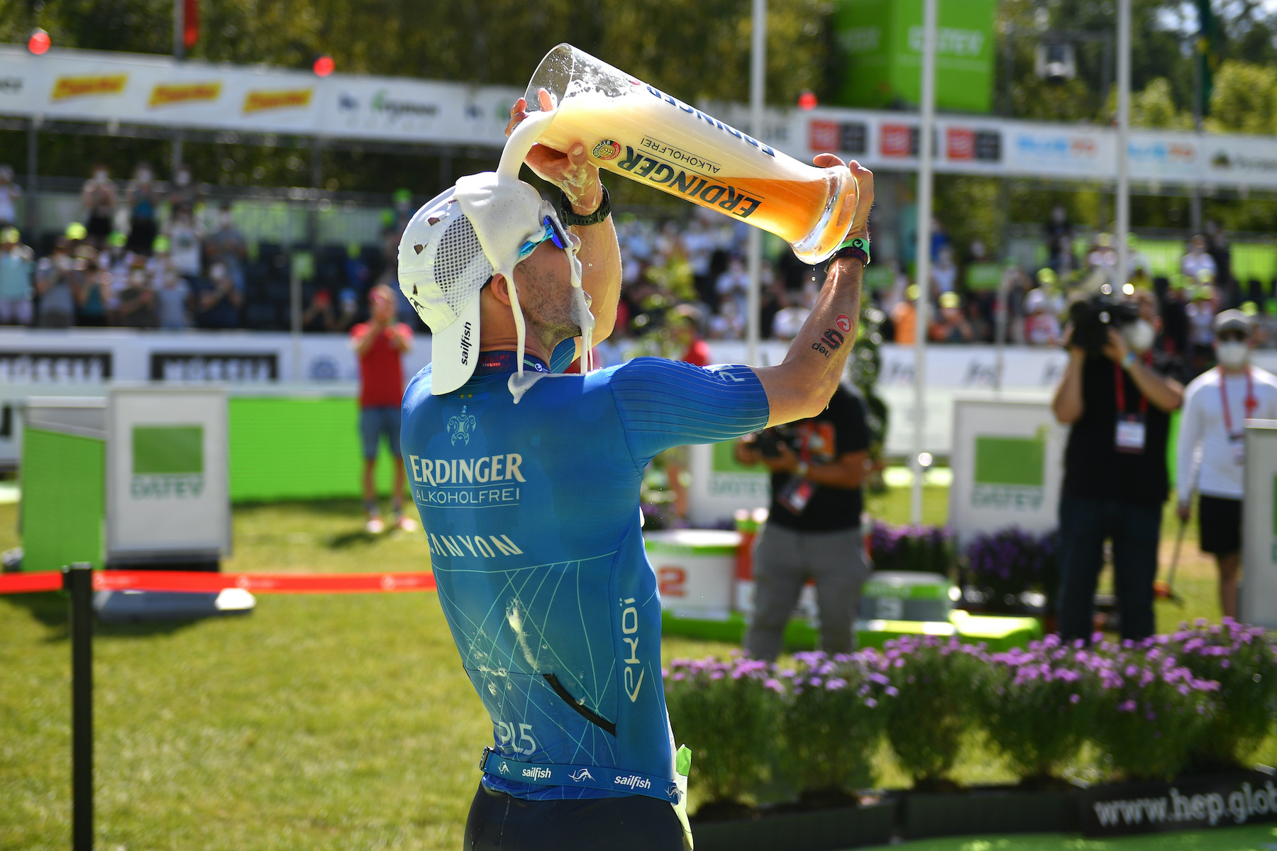 Patrick Lange celebrates at Challenge Roth