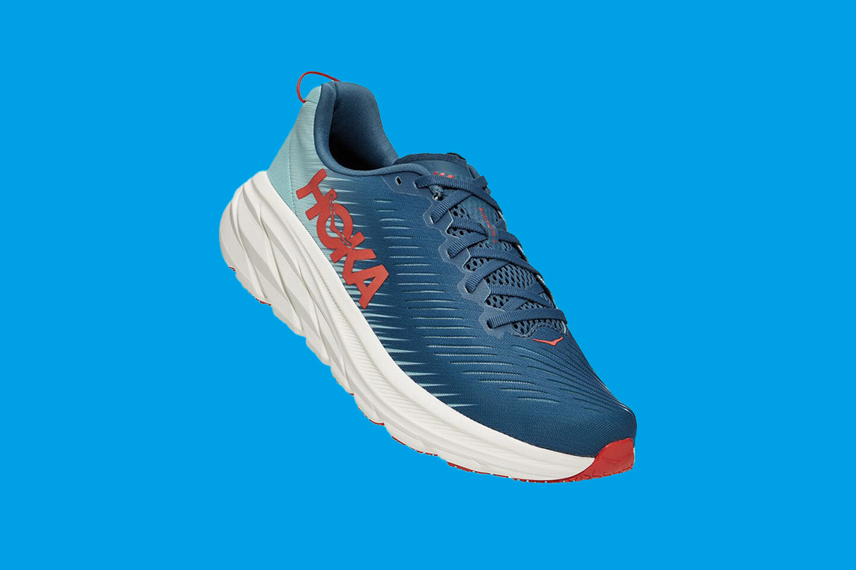 Hoka Rincon 3 on a blue background