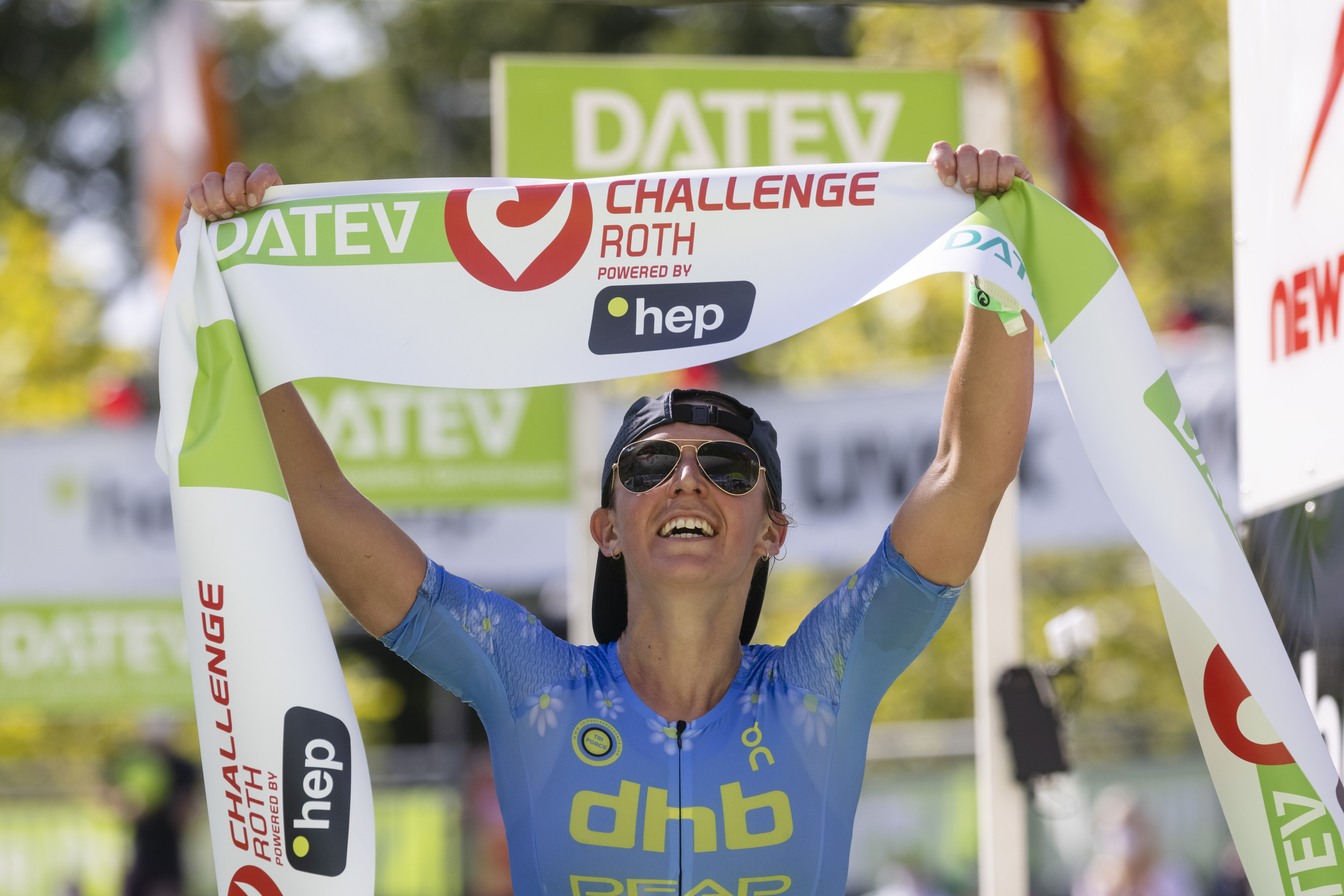 ROTH, GERMANY - SEPTEMBER 05: Fenella Langridge of Great Britain reacts after finishing third at the Challenge Roth 2021on September 05, 2021 in Roth, Germany. (Photo by Jan Hetfleisch/Getty Images)