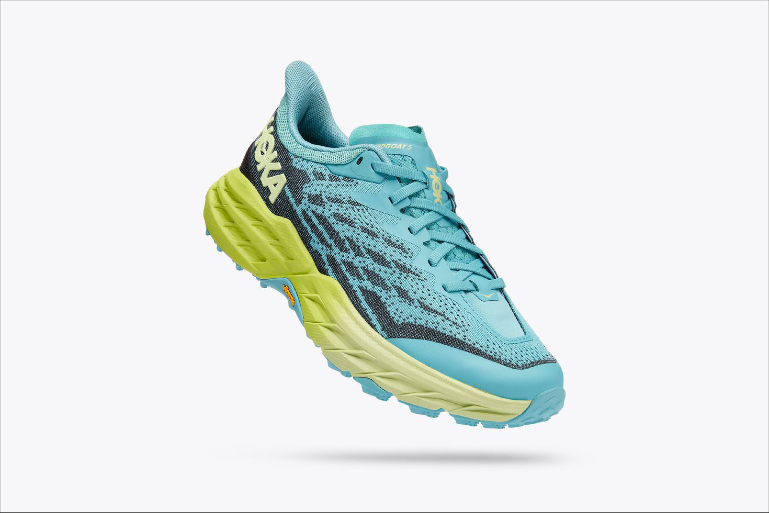 Hoka Speedgoat 5 in Coastal Shade / Green Glow