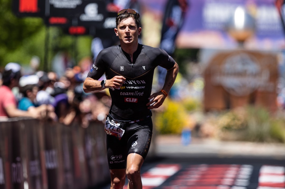 Kyle Smith finishing the 2021 Ironman World Champs in St George, Utah