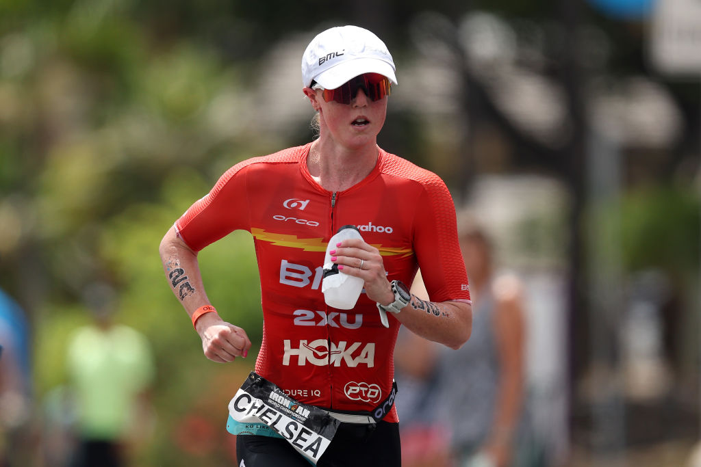KAILUA KONA, HAWAII - OCTOBER 06: Chelsea Sodaro competes during the run portion of the Ironman World Championships on October 06, 2022 in Kailua Kona, Hawaii. (Photo by Ezra Shaw/Getty Images for IRONMAN