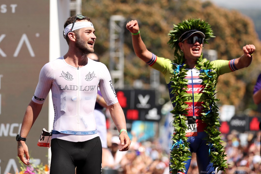 iden points to laidlow over the kona finish line