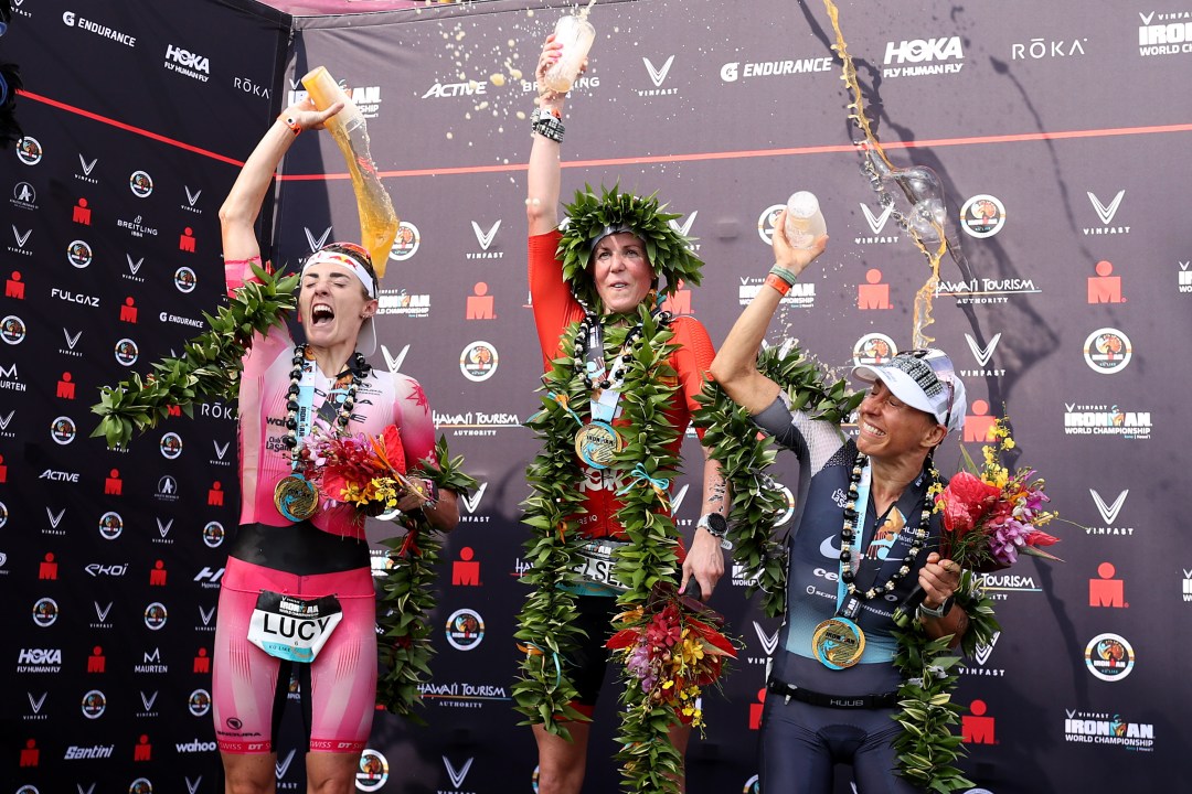 ironman world championship womens podium beer pour