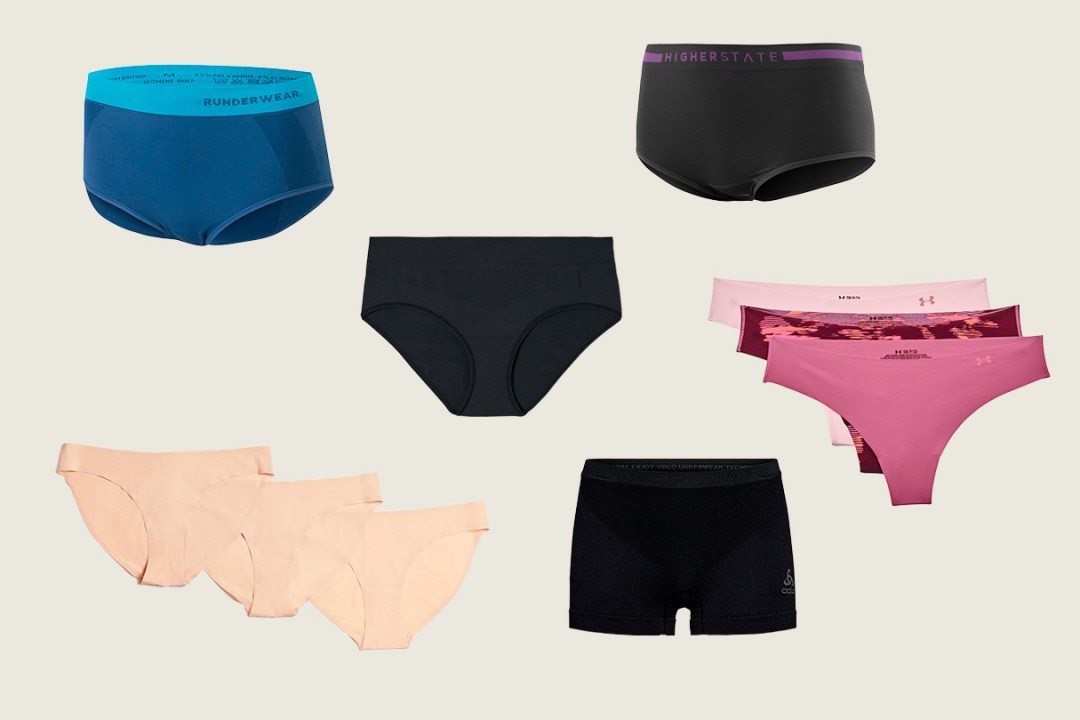 Compilation of running underwear on a cream background