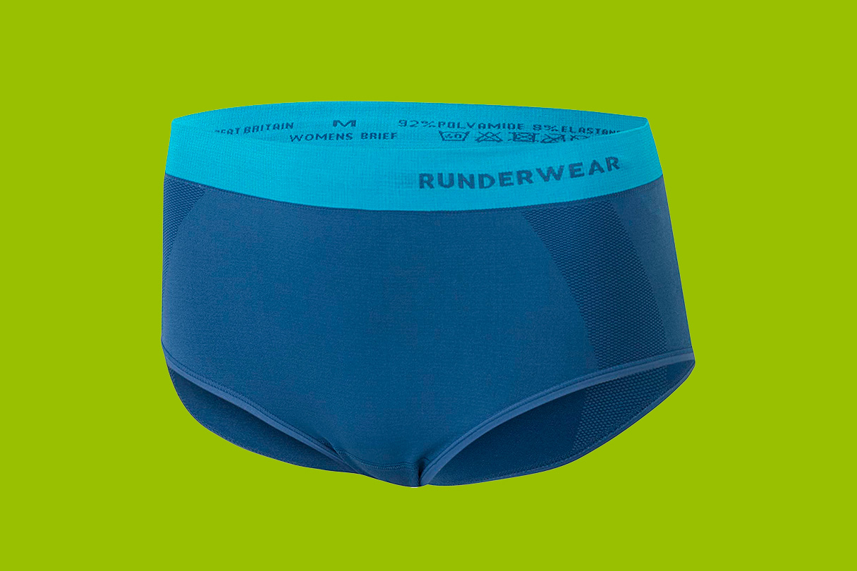 Runderwear Women's Running Briefs on a green background