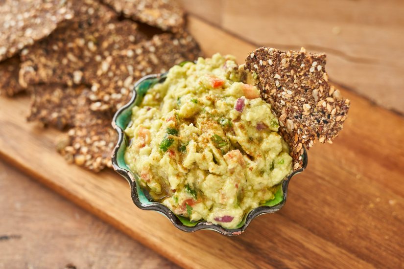 Guacamole with chia seed crackers