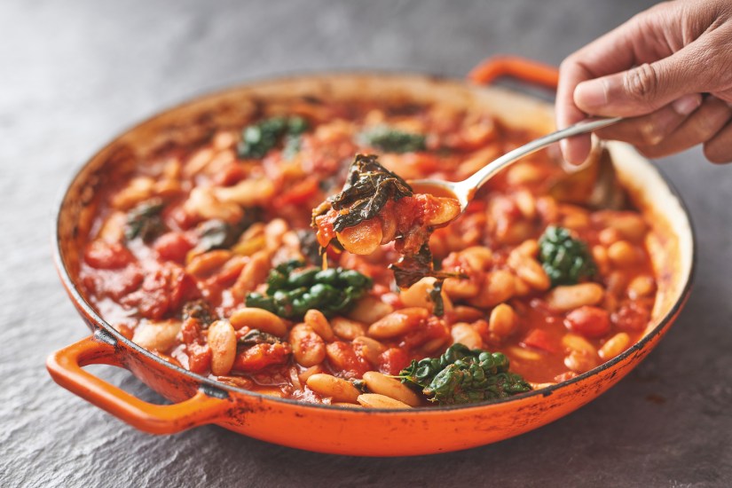 Greek-style gigantes beans with greens