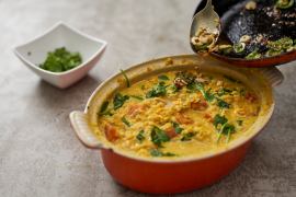 Red lentil, coconut and sweet potato dhal