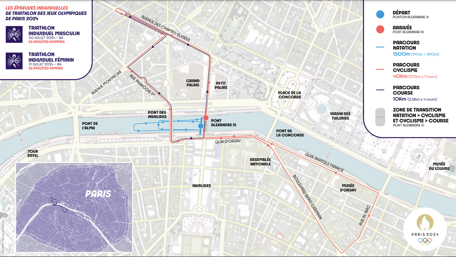 Paris 2024 triathlon individual course maps