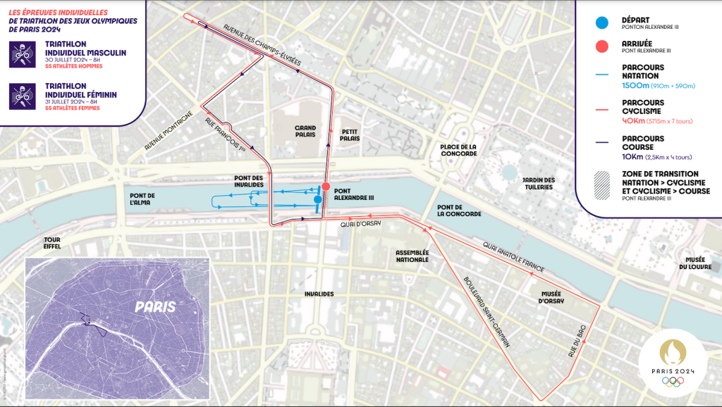 Paris 2024 triathlon individual course maps
