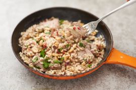 Pink peppercorn, pork and peanut risotto