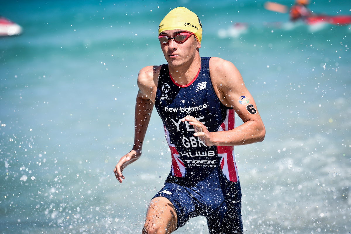 Alex Yee exits the sea swim at the 2023 Cagliari WTCS race en route to victory No.2 from two in 2023