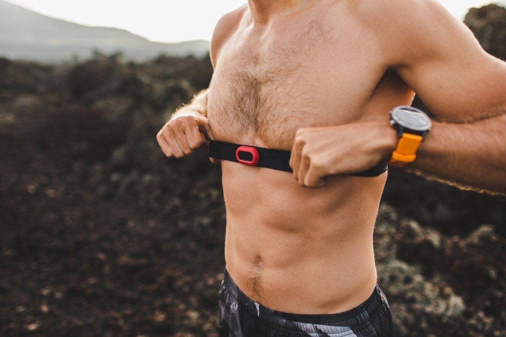 Man wearing heart rate monitor