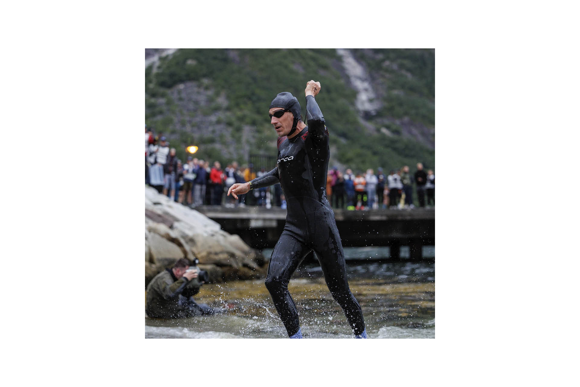 Sebastian Kienle exits the water first at Norseman 2023