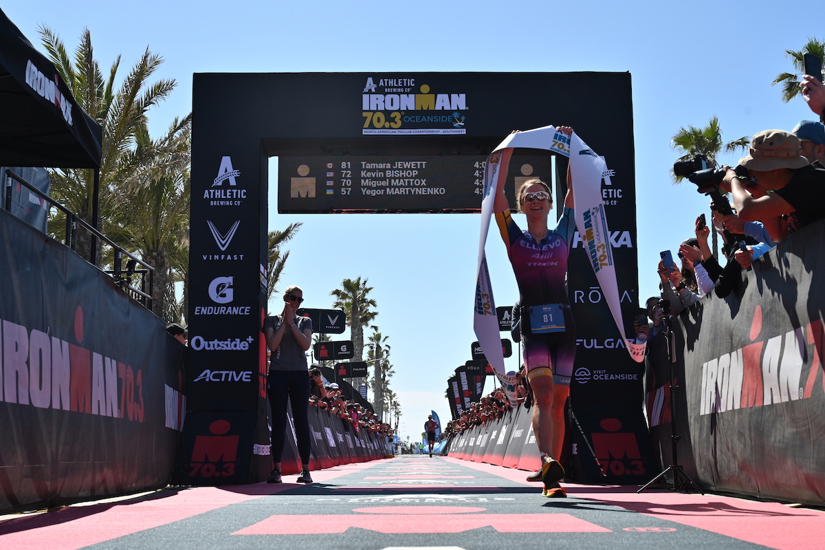 Tamara Jewett winning Ironman 70.3 Oceanside