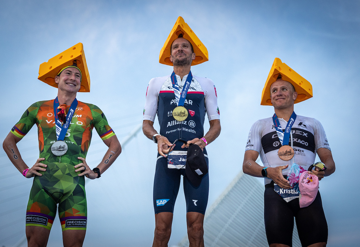 Frodeno and Blummenfelt on the podium at the 2023 PTO US Open