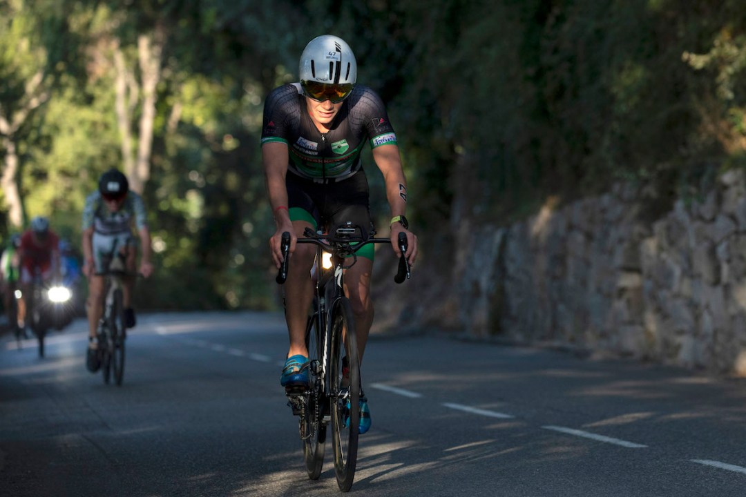 Gustav Iden riding a road bike at the 2019 Ironman 70.3 Worlds