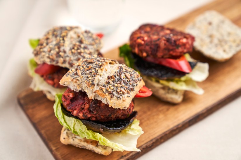 Tofu, mushroom and beetroot burger