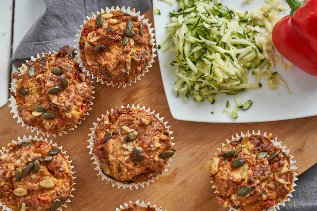 Cheese, chorizo and courgette muffins
