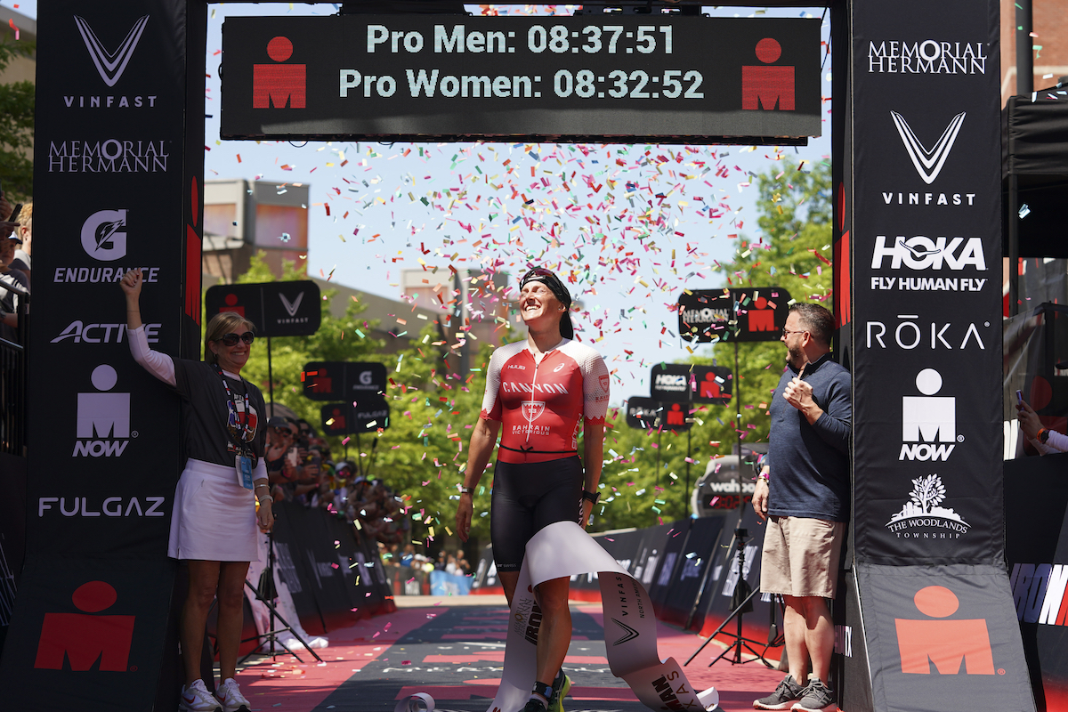 GB pro triathlete Kat Matthews celebrates winning Ironman Texas 2023