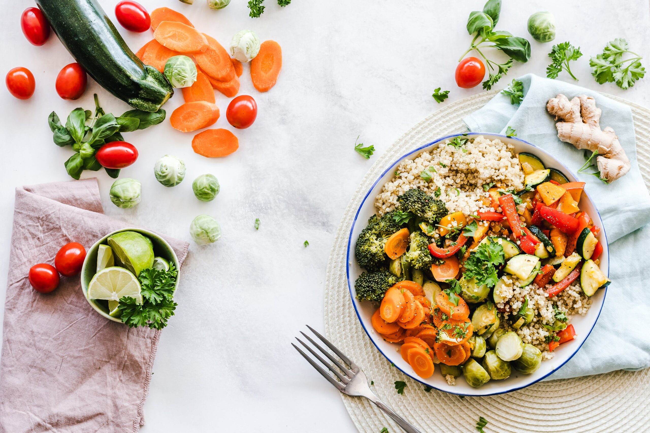 Bowls with food on a table